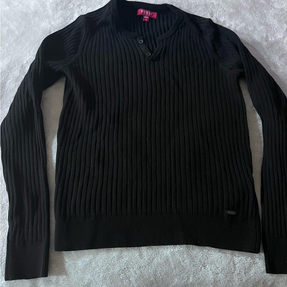 Guess Black Ribbed Knit Top